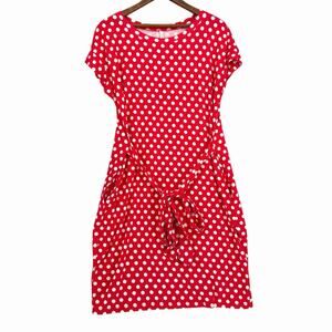 Popyoung Red Polka Dot Dress Sz L Lightweight Short Sleeve Pockets Tunic